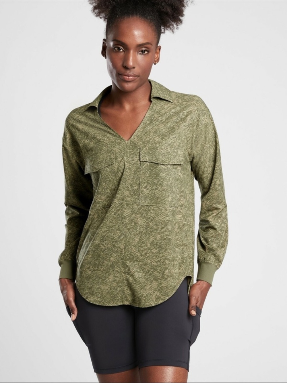 Athleta Zuma Printed Top in Viper Shadow Olive